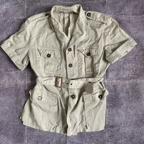 No Tag Jackets & Blazers - Women's Vintage 70's Original Light Sage Belted Short Sleeved Safari Jacket Sz L